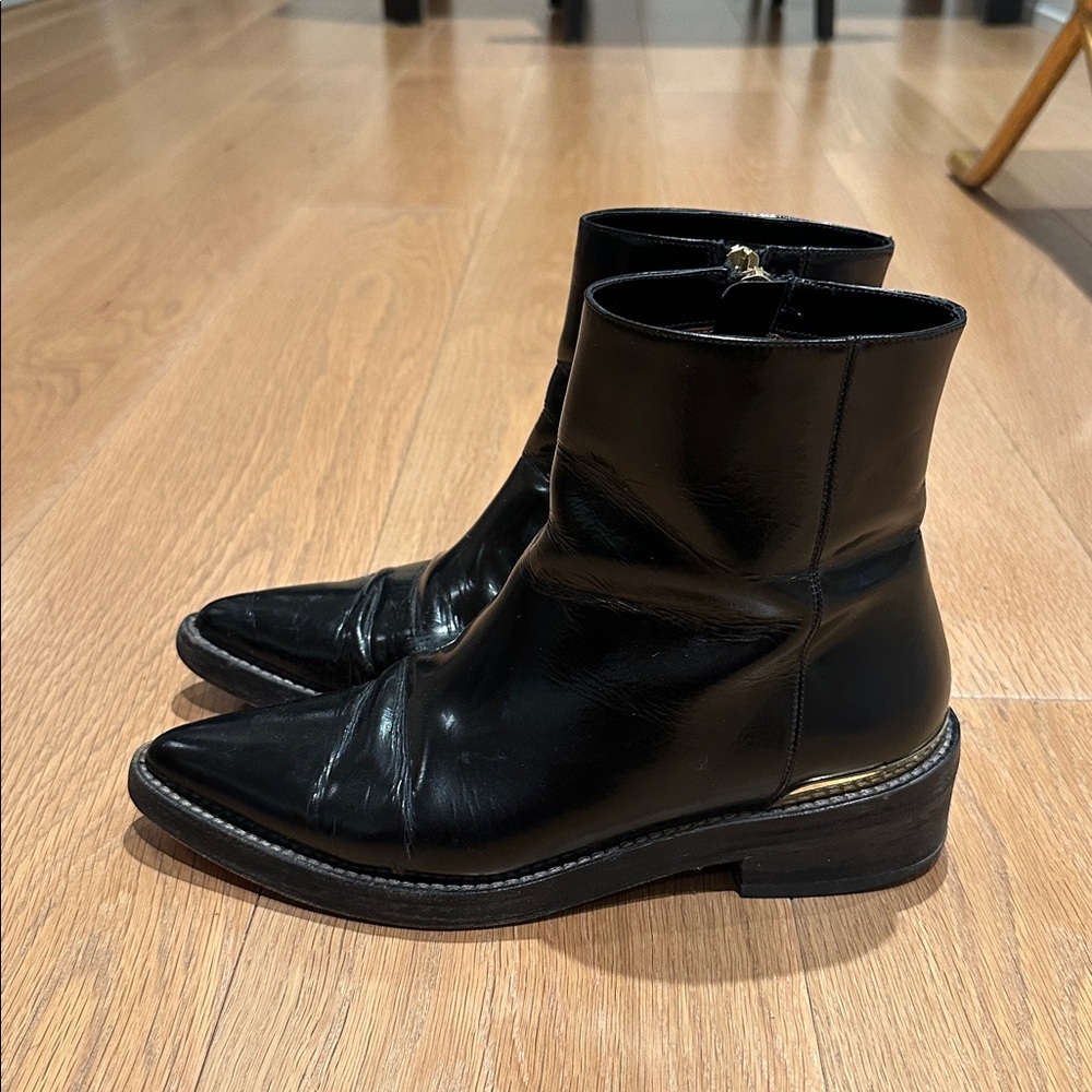 Marni Glossy Black Leather Ankle Boots - Picture 2 of 6